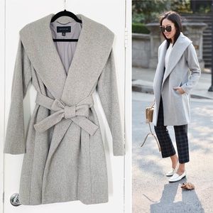 Ann Taylor Shawl Collar Wrap Coat Light Grey